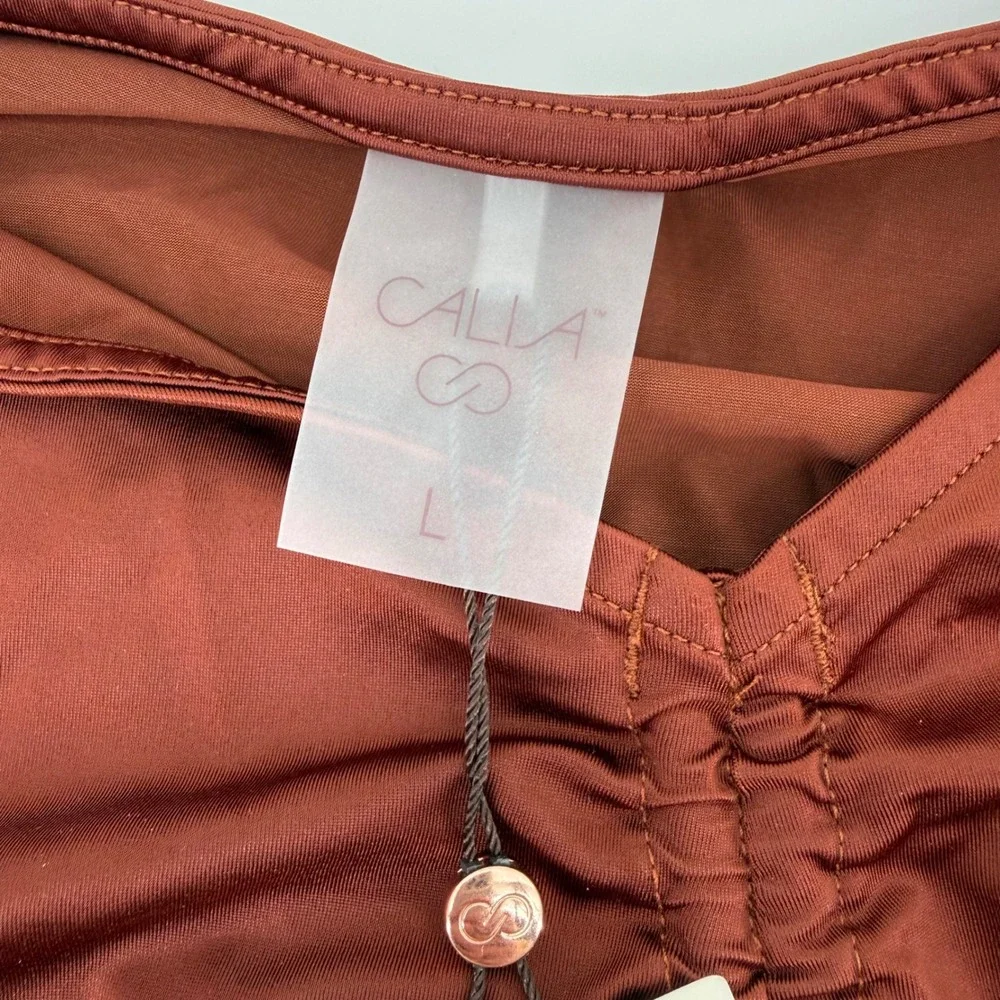 CALIA by Carrie Underwood Womens‎ Ruched Rashguard Long Sleeve Rust Size L